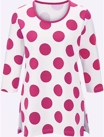T-shirt long à pois avec encolure ronde et manches 3/4 - Taille standard - Witt