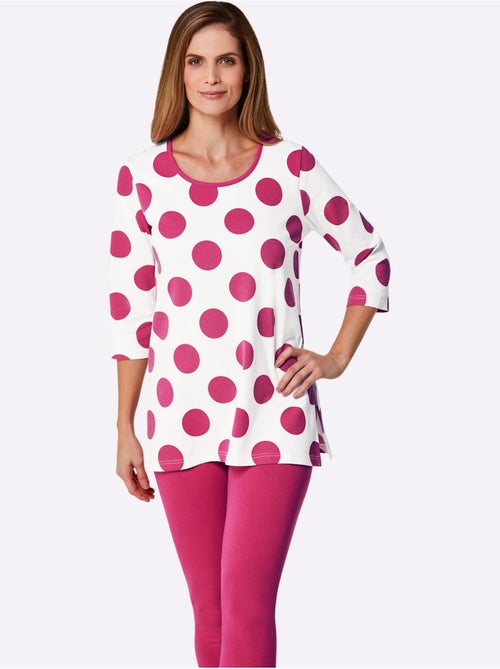 T-shirt long à pois avec encolure ronde et manches 3/4 - Taille standard - Witt - Kiabi T-shirt long à pois avec encolure ronde et manches 3/4 - Taille standard - Witt - Kiabi