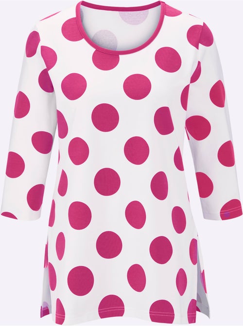 T-shirt long à pois avec encolure ronde et manches 3/4 - Taille standard - Witt - Kiabi T-shirt long à pois avec encolure ronde et manches 3/4 - Taille standard - Witt - Kiabi