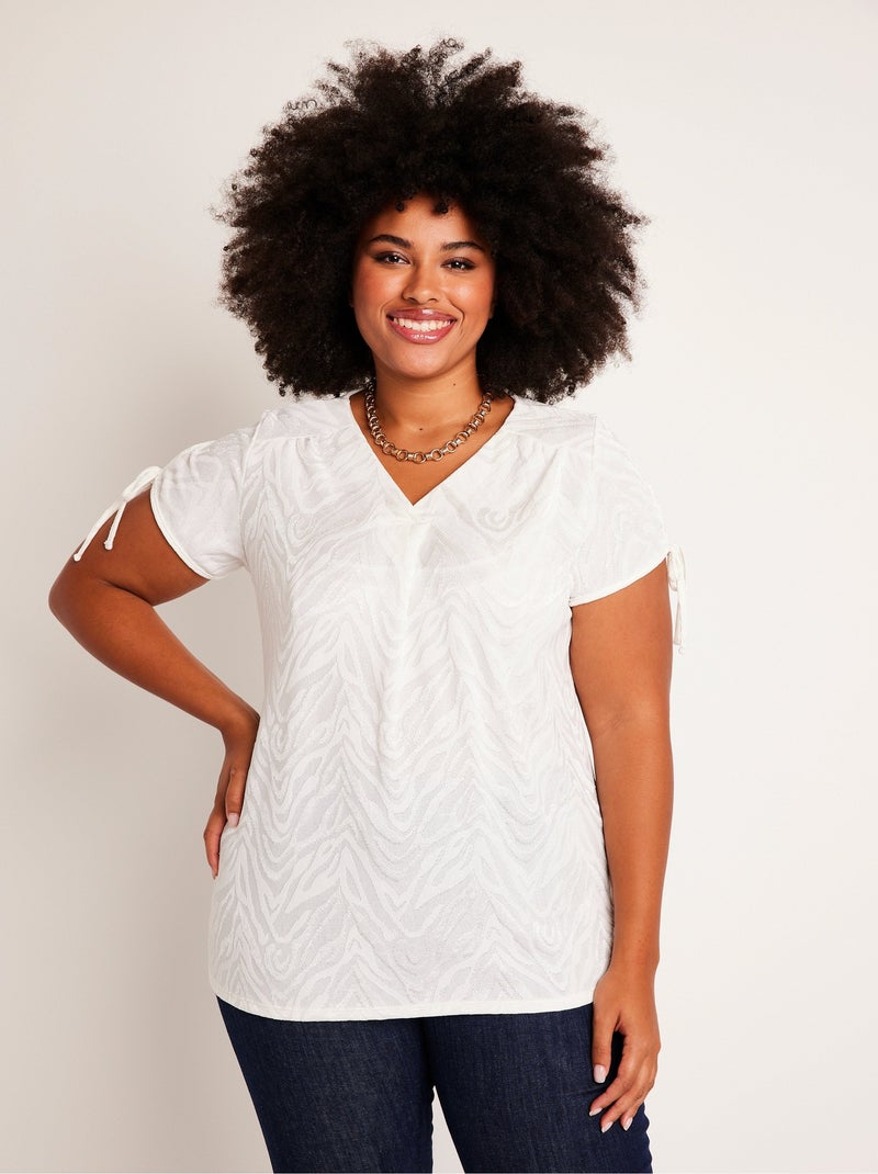 T-shirt long ample col V Beige - Kiabi