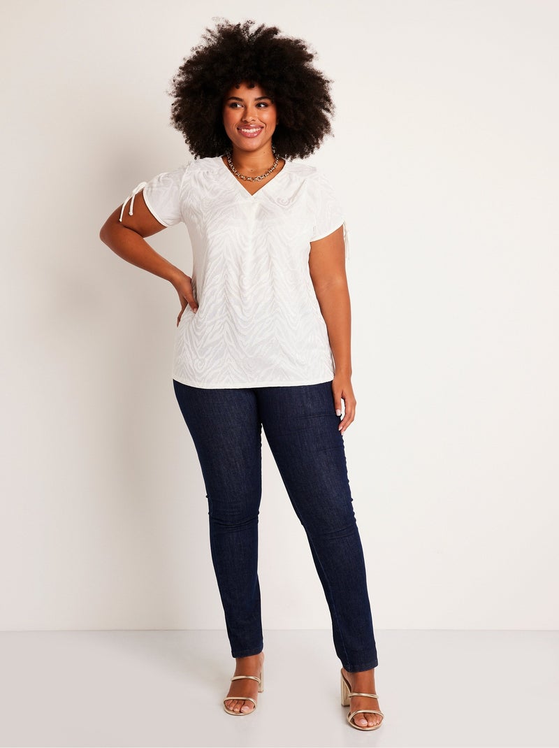 T-shirt long ample col V Beige - Kiabi