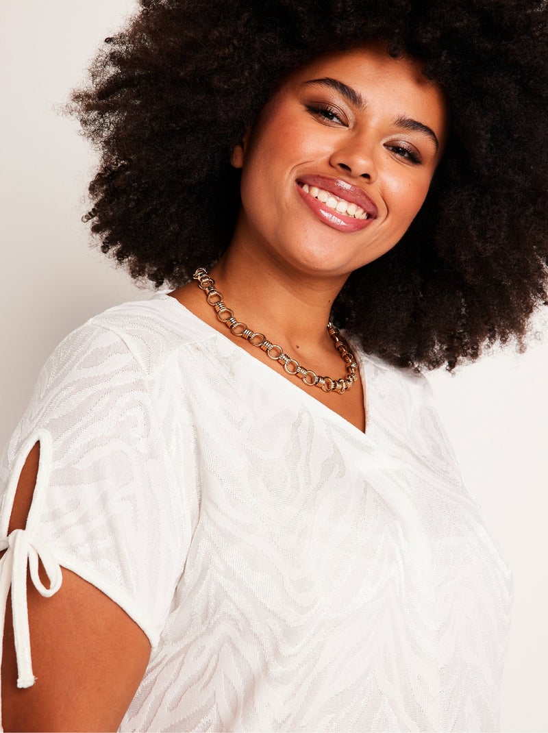 T-shirt long ample col V Beige - Kiabi