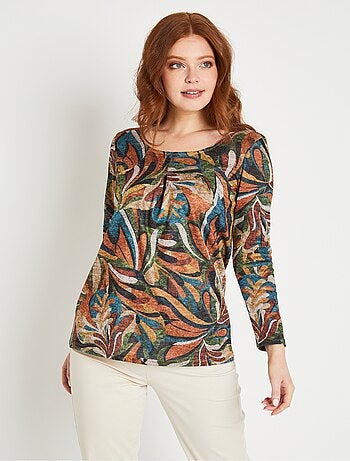 T-shirt long ample imprimé col rond