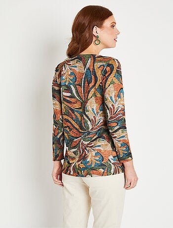 T-shirt long ample imprimé col rond