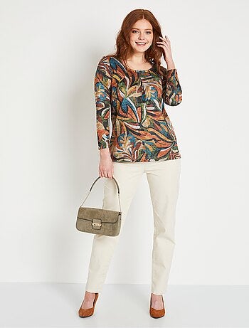 T-shirt long ample imprimé col rond