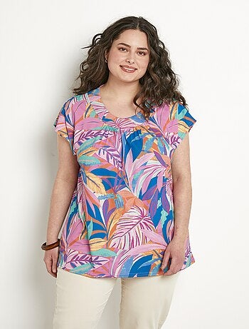 T-shirt long ample manches courtes imprimé