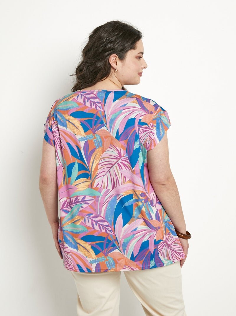 T-shirt long ample manches courtes imprimé Bleu Rose - Kiabi