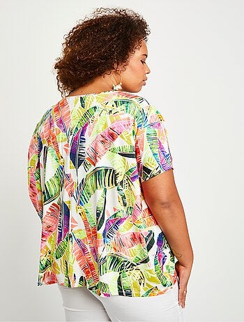 T-shirt long ample motif fluo dentelle
