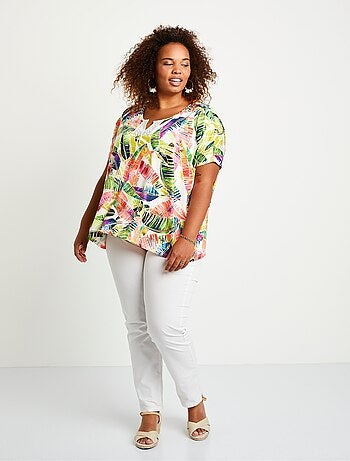 T-shirt long ample motif fluo dentelle