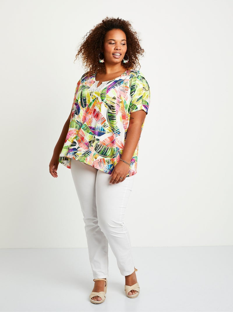 T-shirt long ample motif fluo dentelle Vert - Kiabi