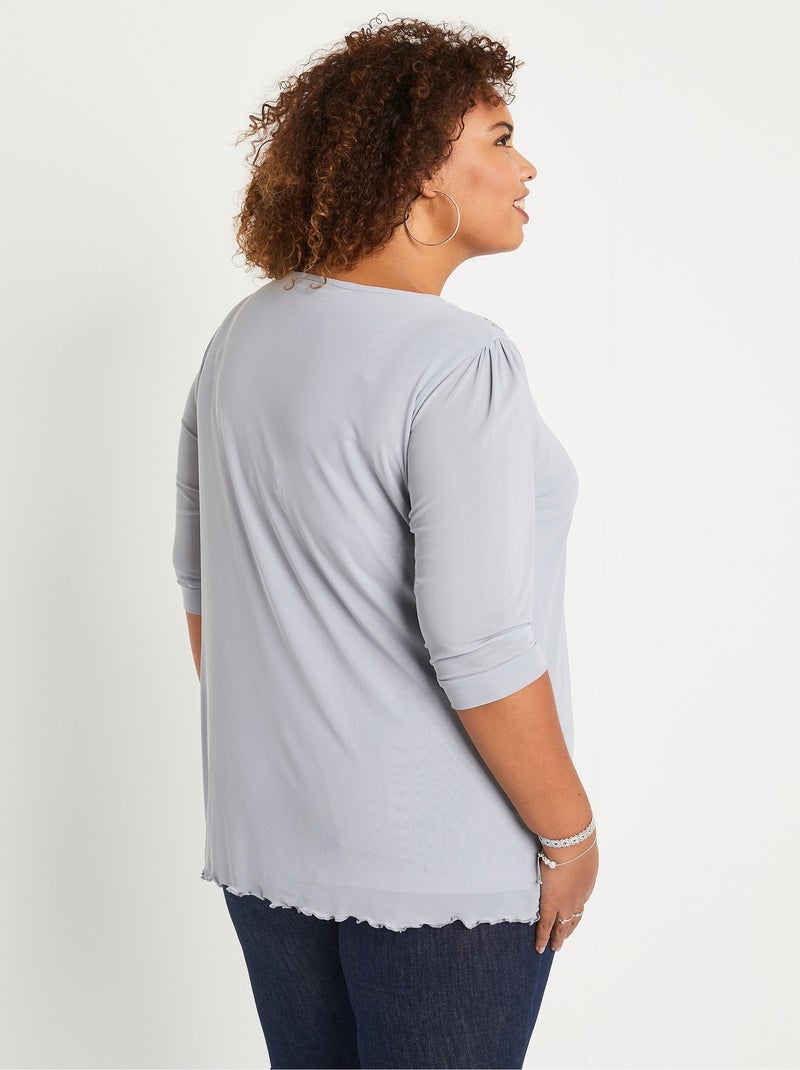 T-shirt long ample résille brodée Argent - Kiabi