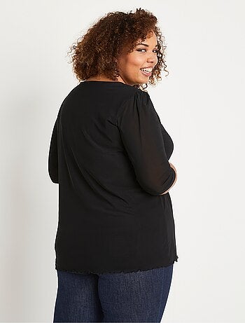 T-shirt long ample résille brodée