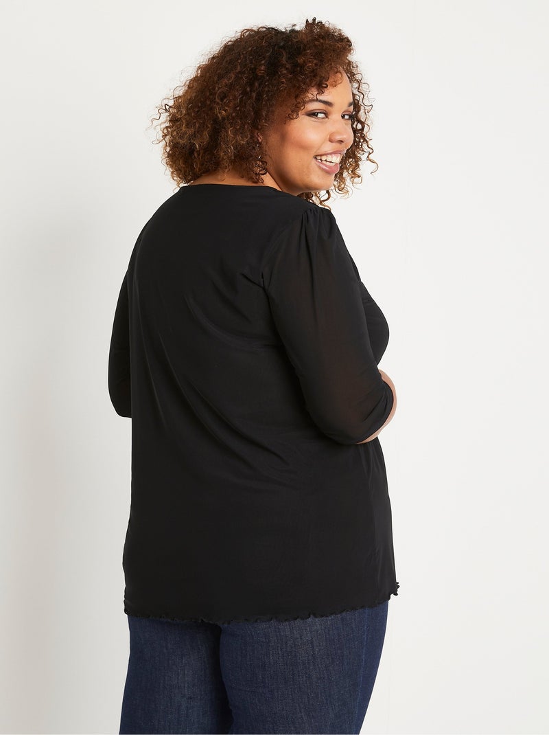 T-shirt long ample résille brodée Noir - Kiabi