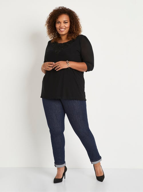 T-shirt long ample résille brodée - Kiabi
