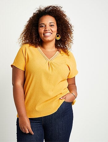 T-shirt long ample uni brodé