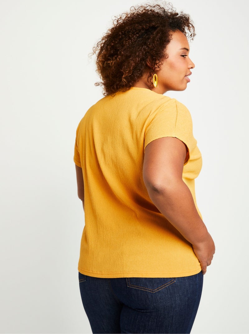 T-shirt long ample uni brodé Jaune - Kiabi