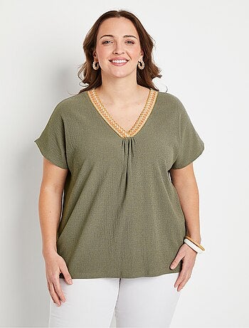 T-shirt long ample uni brodé