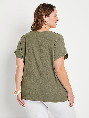 T-shirt long ample uni brodé