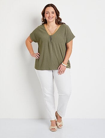 T-shirt long ample uni brodé