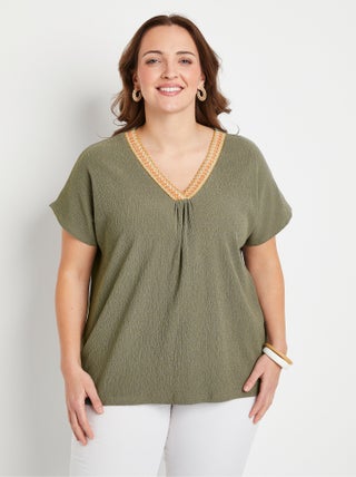 T-shirt long ample uni brodé