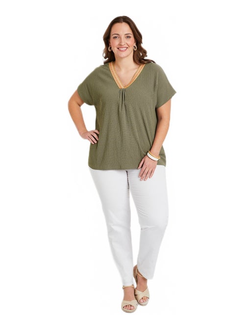 T-shirt long ample uni brodé - Kiabi