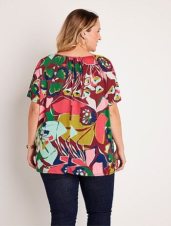 T-shirt long ample uni ou fleuri