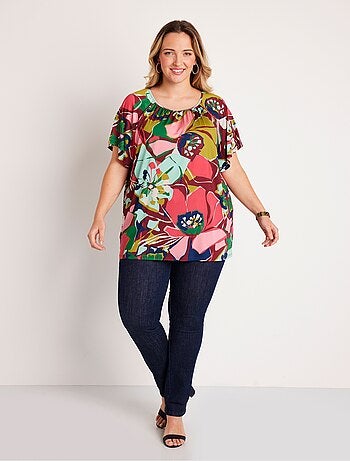T-shirt long ample uni ou fleuri