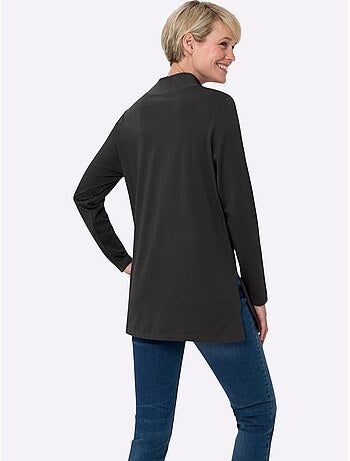 T-shirt long avec col montant et manches longues à fentes latérales - taille standard - moda vilona