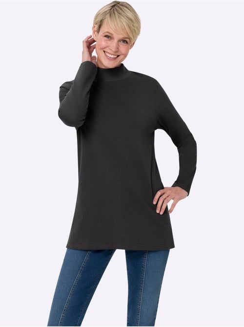 T-shirt long avec col montant et manches longues à fentes latérales - taille standard - moda vilona - Kiabi