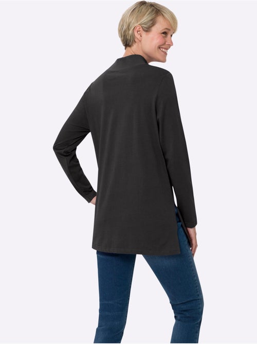 T-shirt long avec col montant et manches longues à fentes latérales - taille standard - moda vilona - Kiabi