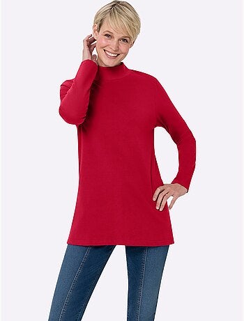 T-shirt long avec col montant et manches longues à fentes latérales - taille standard - moda vilona