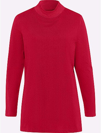 T-shirt long avec col montant et manches longues à fentes latérales - taille standard - moda vilona