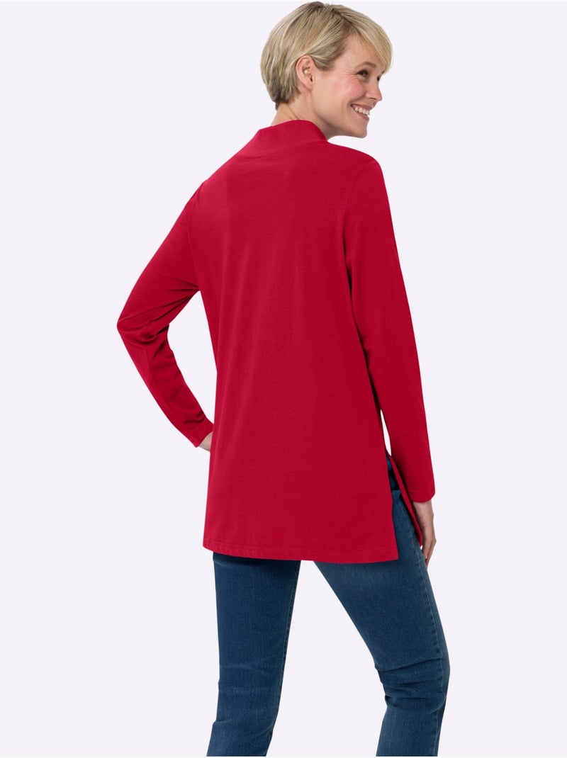T-shirt long avec col montant et manches longues en coupe évasée - taille standard - moda vilona Rouge - Kiabi