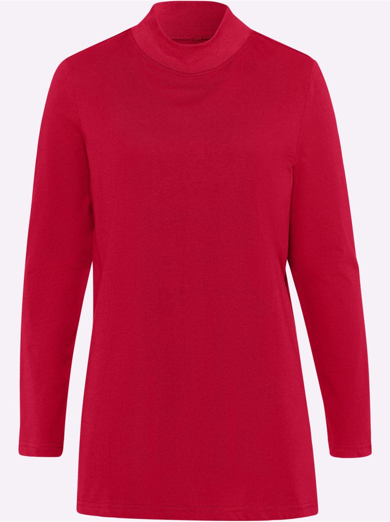 T-shirt long avec col montant et manches longues en coupe évasée - taille standard - moda vilona Rouge - Kiabi