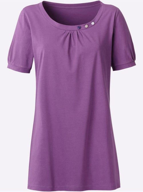 T-shirt long avec col rond et manches courtes à boutons décoratifs - Taille standard - Moda Vilona - Kiabi T-shirt long avec col rond et manches courtes à boutons décoratifs - Taille standard - Moda Vilona - Kiabi