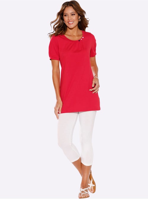T-shirt long avec col rond et manches courtes à boutons décoratifs - Taille standard - Moda Vilona - Kiabi