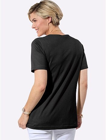 T-shirt long à manches courtes avec boutons décoratifs en diagonale - Taille standard - Witt