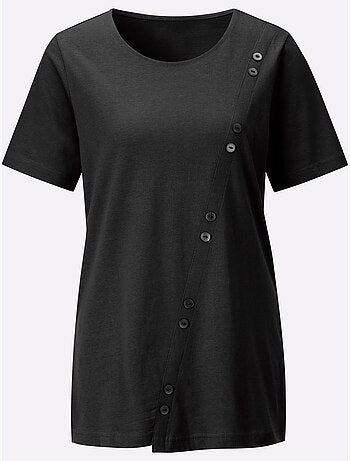 T-shirt long à manches courtes avec boutons décoratifs en diagonale - Taille standard - Witt