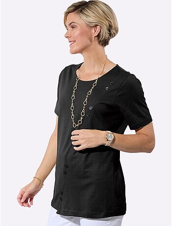 T-shirt long à manches courtes avec boutons décoratifs en diagonale - Taille standard - Witt