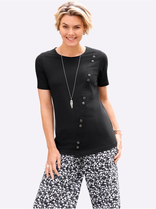 T-shirt long avec col rond et manches courtes à boutons décoratifs - Taille standard - Witt - Kiabi T-shirt long avec col rond et manches courtes à boutons décoratifs - Taille standard - Witt - Kiabi