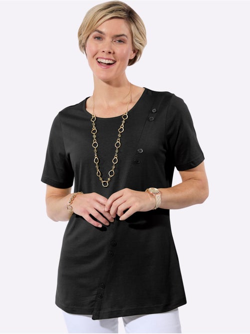 T-shirt long avec col rond et manches courtes à boutons décoratifs - Taille standard - Witt - Kiabi T-shirt long avec col rond et manches courtes à boutons décoratifs - Taille standard - Witt - Kiabi
