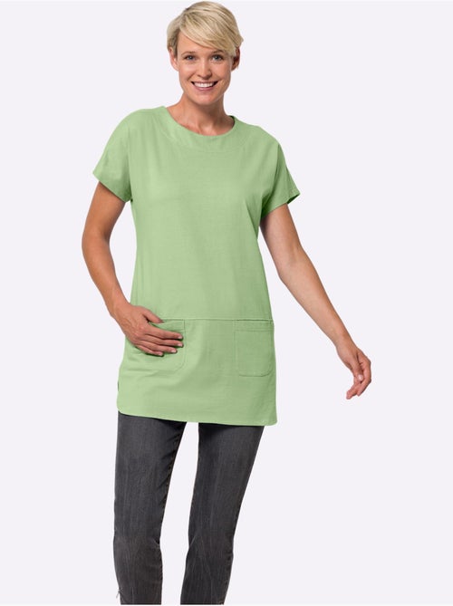 T-shirt long avec col rond et manches courtes en jersey fin - taille standard - moda vilona - Kiabi