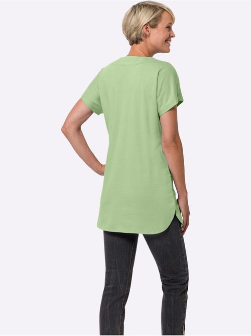 T-shirt long avec col rond et manches courtes en jersey fin - taille standard - moda vilona - Kiabi