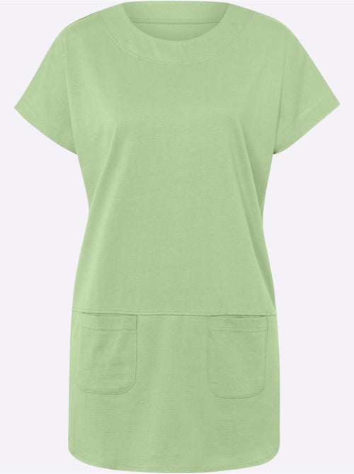 T-shirt long avec col rond et manches courtes en jersey fin - taille standard - moda vilona - Kiabi
