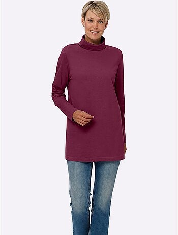 T-shirt long avec col roulé et fentes latérales hautes - taille standard - moda vilona