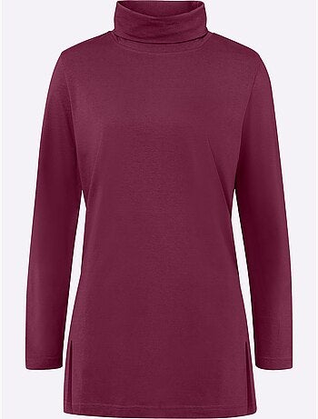 T-shirt long avec col roulé et fentes latérales hautes - taille standard - moda vilona