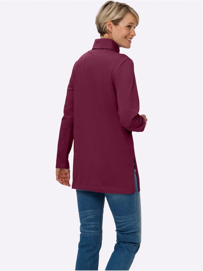T-shirt long avec col roulé et fentes latérales hautes - taille standard - moda vilona Mauve - Kiabi