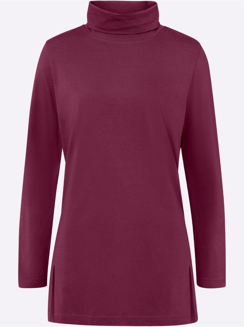 T-shirt long avec col roulé et fentes latérales hautes - taille standard - moda vilona Mauve - Kiabi