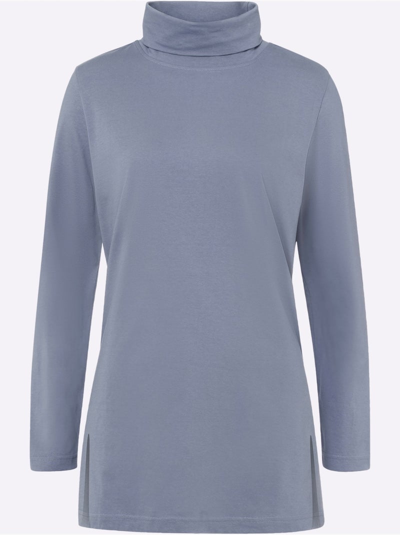 T-shirt long avec col roulé et manches longues - taille standard - moda vilona Gris tourterelle - Kiabi