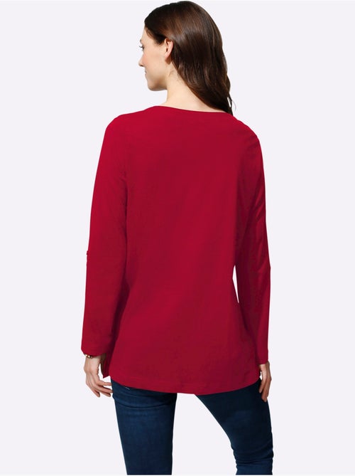T-shirt long avec col v et manches 3/4 retroussables - taille standard - moda vilona - Kiabi T-shirt long avec col v et manches 3/4 retroussables - taille standard - moda vilona - Kiabi